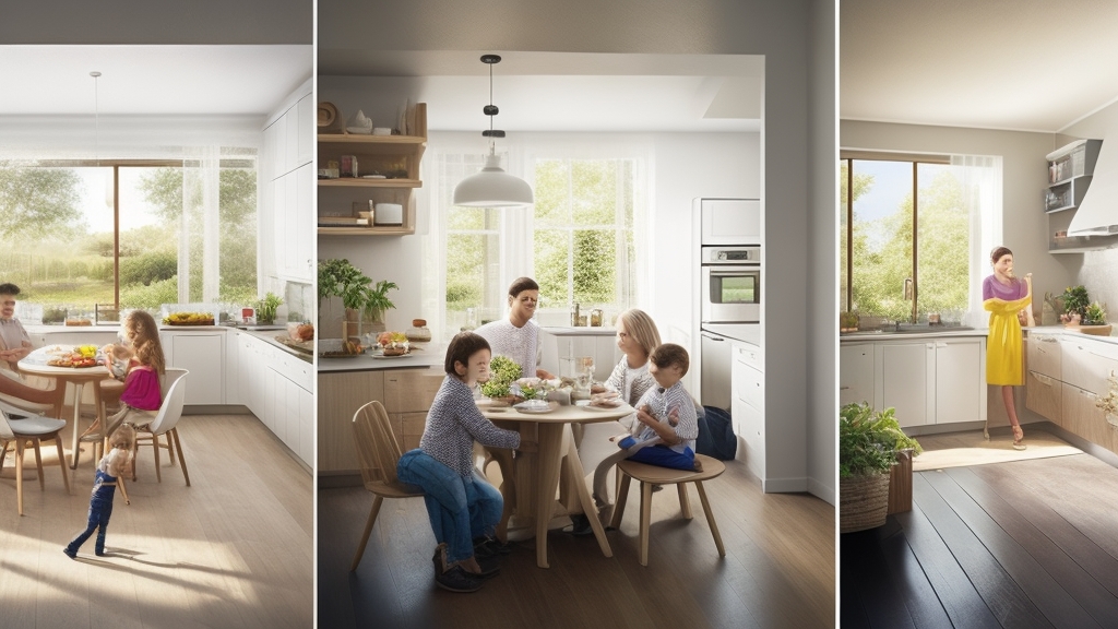 Családi konyhai jelenet mindkét mosogatógép méret használatban kis és nagy család esetén