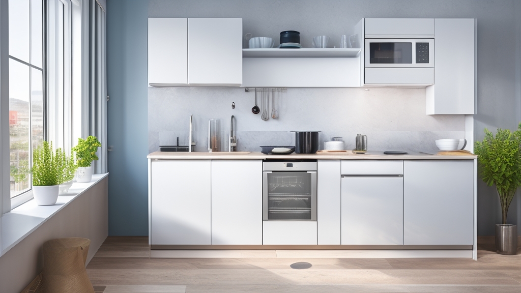 45 cm széles kompakt mosogatógép beépítve kis modern konyhába hatékony helykihasználással