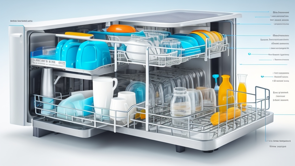 Mosogatógép betöltési diagram helyes edény elhelyezéssel alsó és felső kosárban evőeszköz tartóval